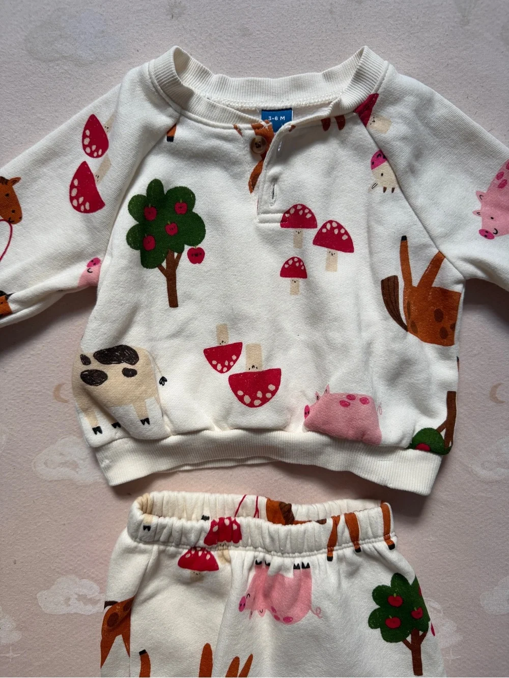 Old Navy Cream Kids Matching Set with Farm Animal Prinf